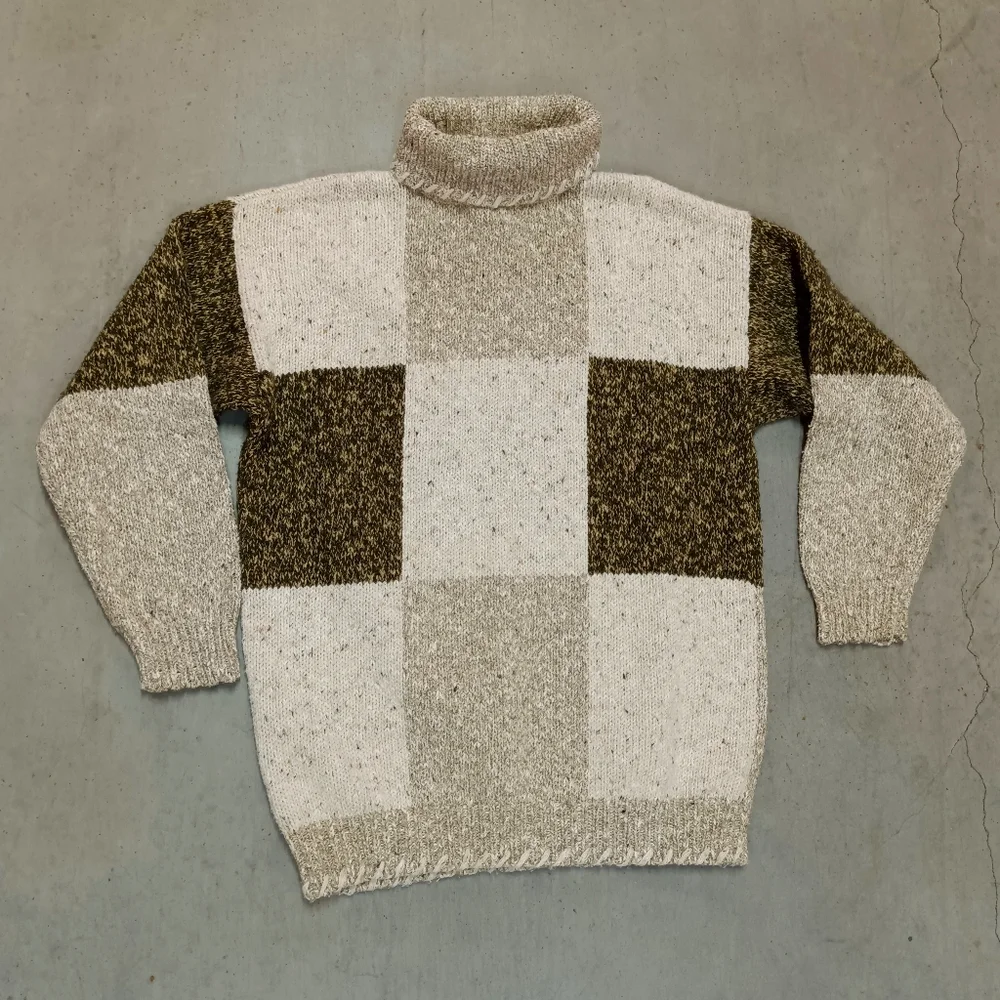 Lizwear Vintage Slub & Marled Yarn Cotton Blend Oversized Turtleneck Sweater